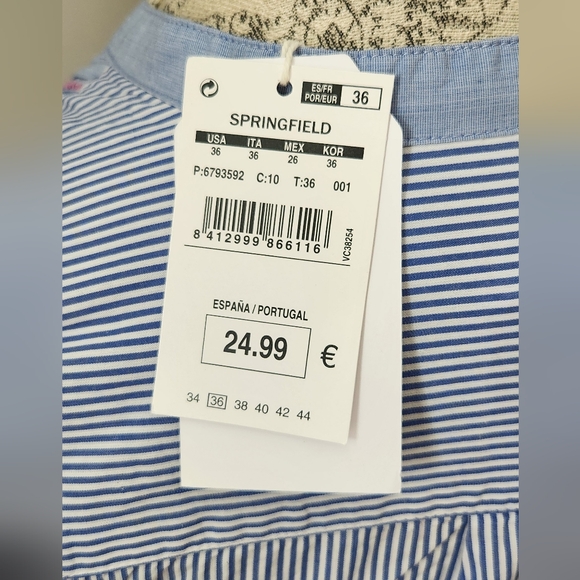 SPRINGFIELD blue striped button down women's shirt with standing collar- S (36) - Picture 5 of 9
